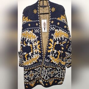 Luxurious Blue and Yellow Baroque Cardigan